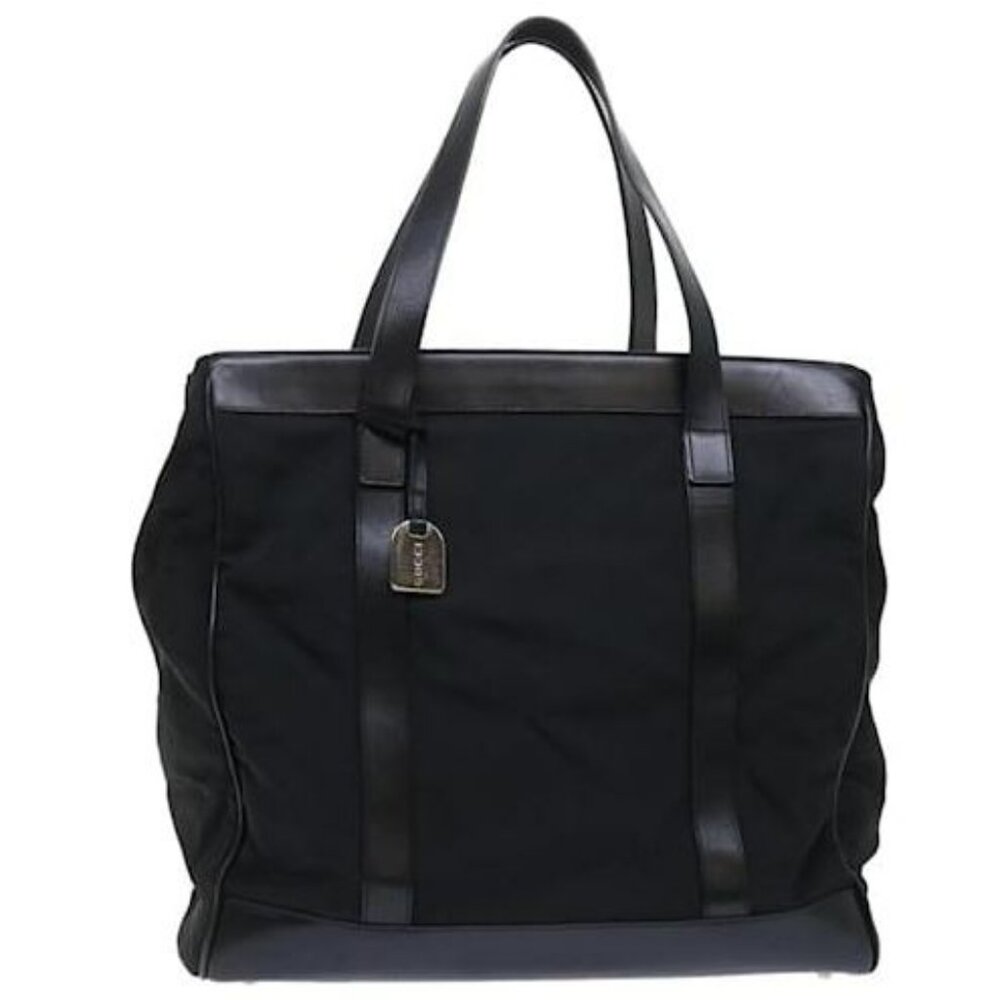 GUCCI Tote Bag Nylon and Leather Black